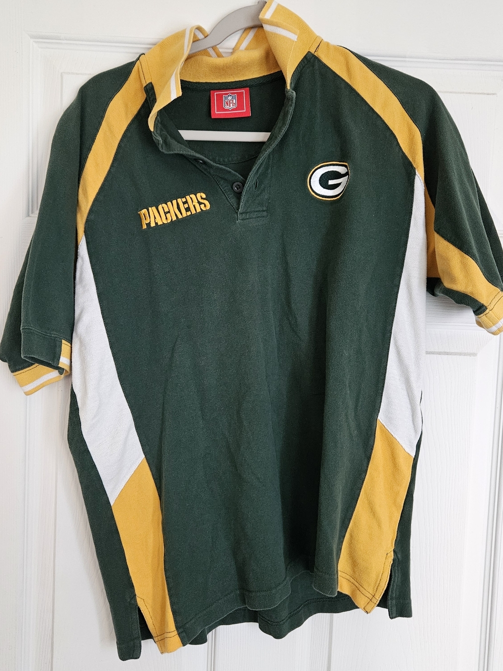 NFL Green Bay Packers Green & Gold Embroidered Logo Polo Shirt Mens Large